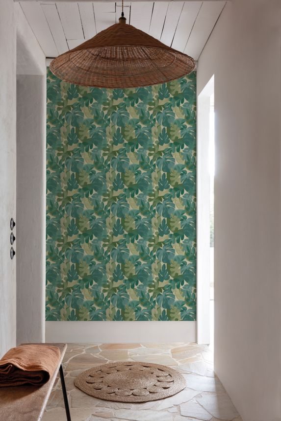 Vlies tapéta, kék-zöld, levelek, PH3009, Perfect Harmony, Grandeco