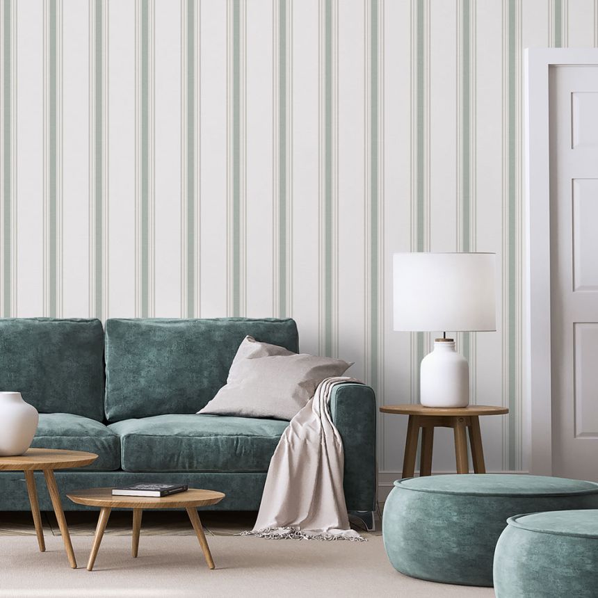 Vlies tapéta, zöld, csíkos,  9810-4, Essential Stripes, ICH Wallcoverings