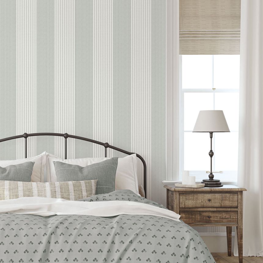 Vlies tapéta, zöld, csíkos,  9811-4, Essential Stripes, ICH Wallcoverings