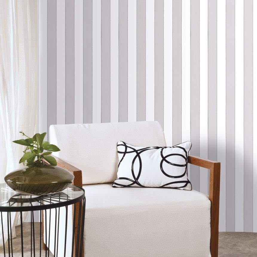 Vlies tapéta, szürke-fehér, csíkos,  5060-2, Essential Stripes, ICH Wallcoverings