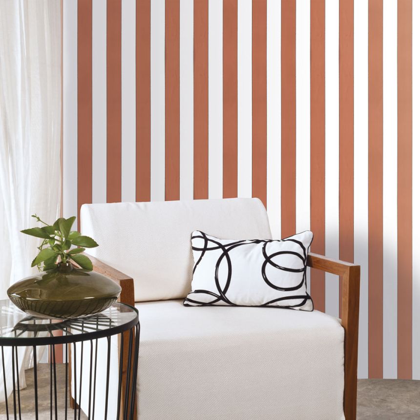 Vlies tapéta, narancssárga-fehér, csíkos,  5060-3, Essential Stripes, ICH Wallcoverings