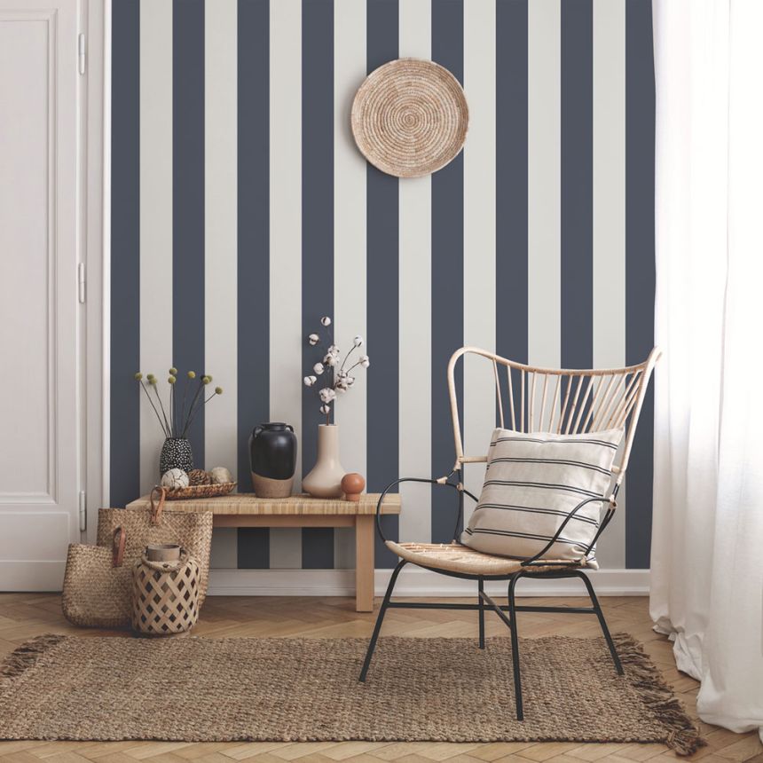 Vlies tapéta, kék-fehér, csíkos,  9814-1, Essential Stripes, ICH Wallcoverings
