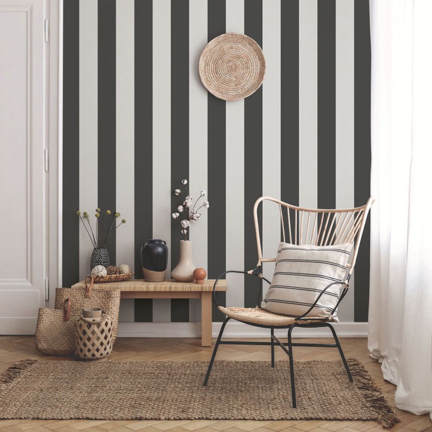 Vlies tapéta, fekete-fehér, csíkos,  9814-4, Essential Stripes, ICH Wallcoverings
