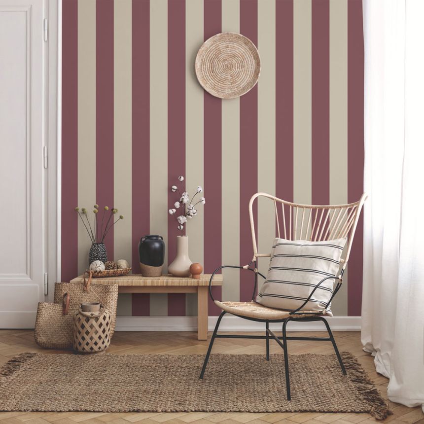 Vlies tapéta, vörös-bézs, csíkos,  9814-7, Essential Stripes, ICH Wallcoverings
