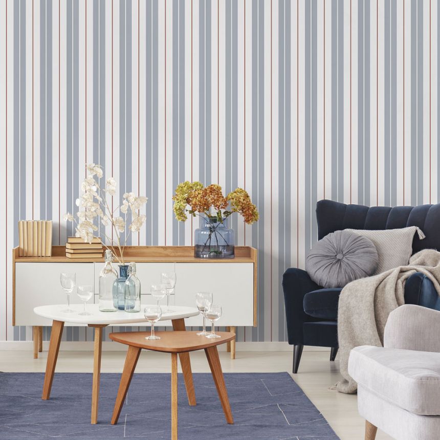 Vlies tapéta, kék, csíkos,  9815-1, Essential Stripes, ICH Wallcoverings