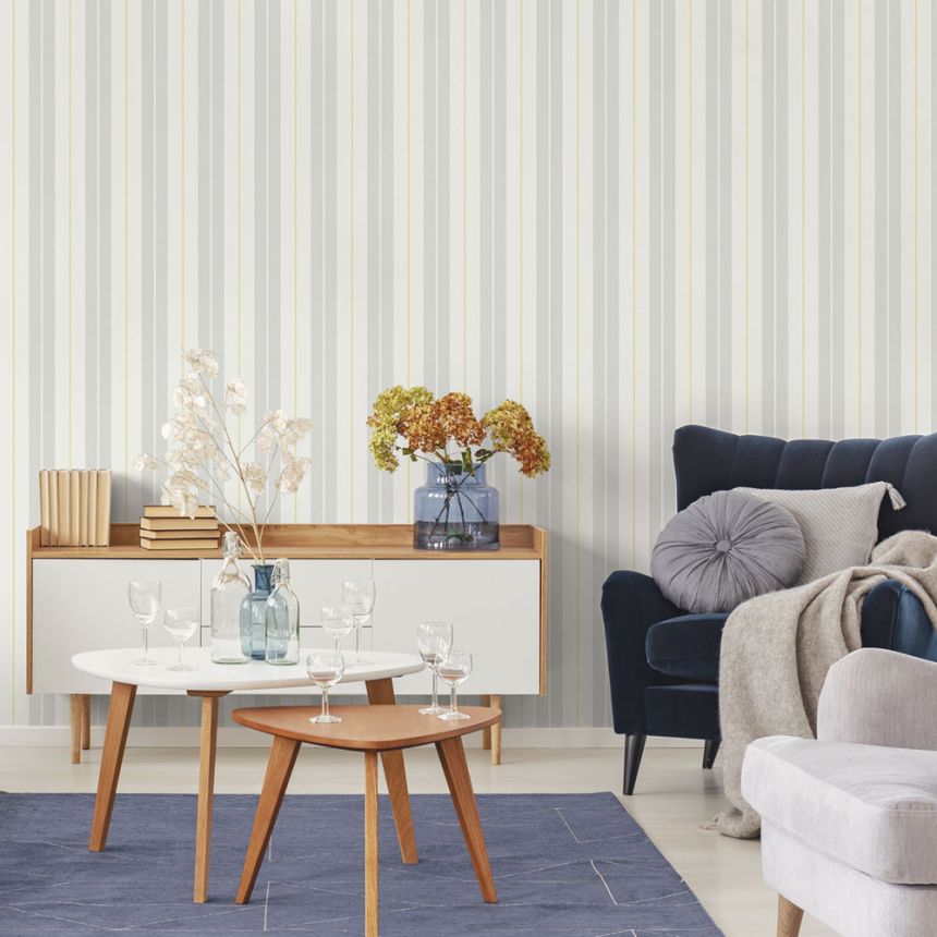 Vlies tapéta, szürke-sárga, csíkos,  9815-4, Essential Stripes, ICH Wallcoverings