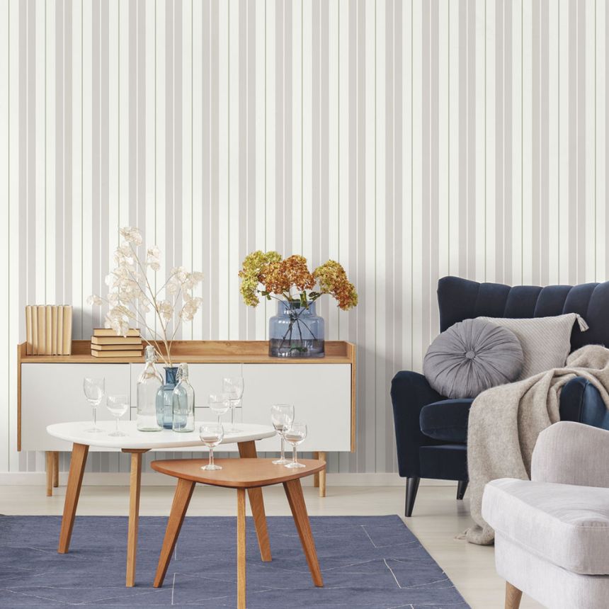 Vlies tapéta, szürke-zöld, csíkos,  9815-5, Essential Stripes, ICH Wallcoverings