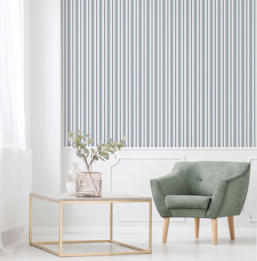 Vlies tapéta, kék, csíkos,  9816-2, Essential Stripes, ICH Wallcoverings