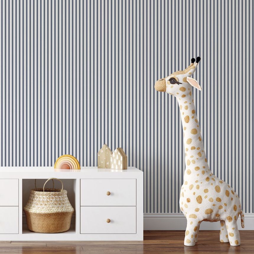 Vlies tapéta, kék-fehér, csíkos,  9817-1, Essential Stripes, ICH Wallcoverings