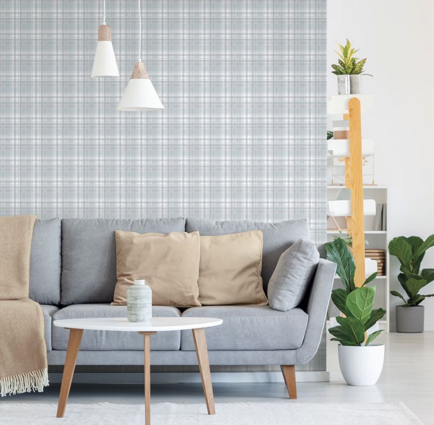 Vlies tapéta, kék-szürke, kocka,  9819-6, Essential Stripes, ICH Wallcoverings