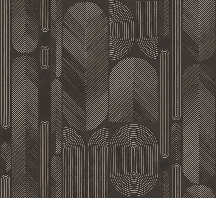 Geometrikus vlies tapéta, fekete-ezüst, ovális, ROC203, Rock, Masureel