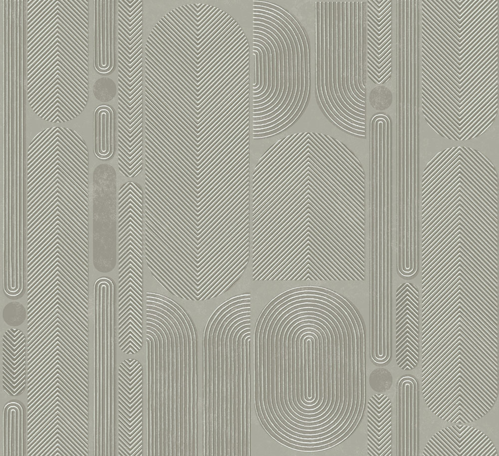 Geometrikus vlies tapéta, szürke-zöld, ovális, ROC205, Rock, Masureel