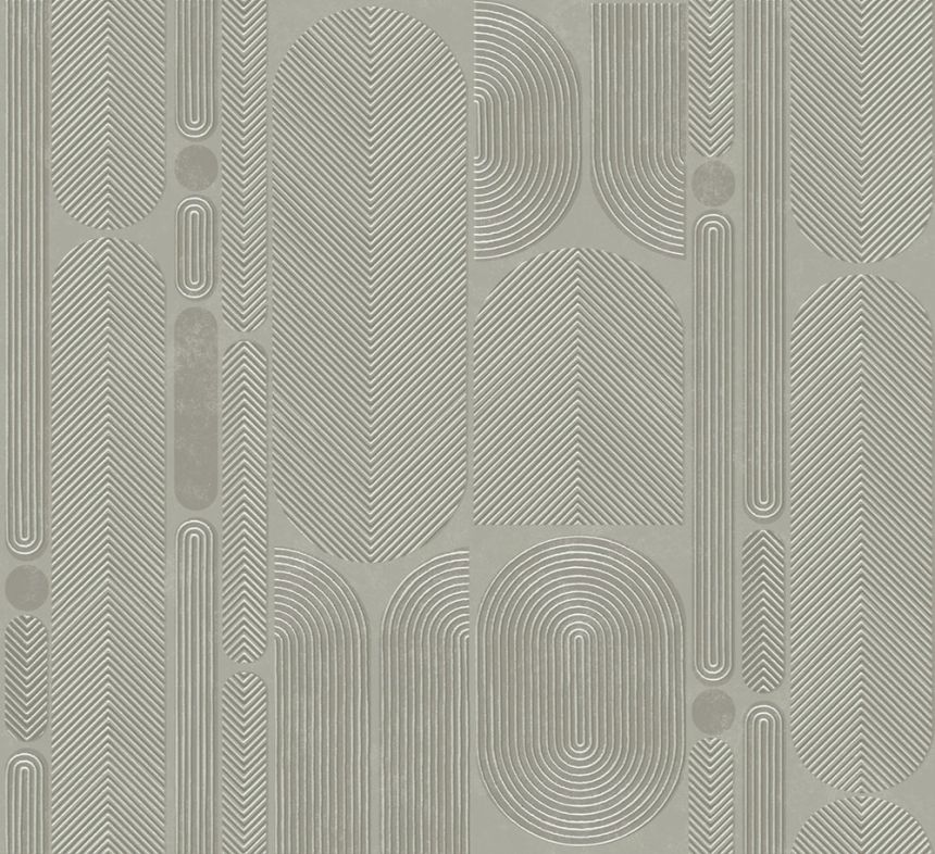 Geometrikus vlies tapéta, szürke-zöld, ovális, ROC205, Rock, Masureel