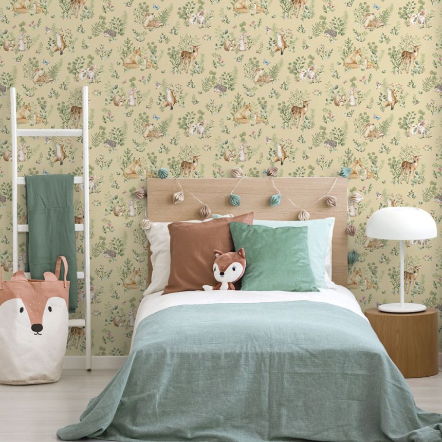 Okker gyerek vlies tapéta állatokkal, 972-2, Mika,  ICH Wallcoverings