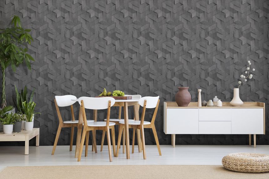 Vlies tapéta, fekete, 3D faburkolatutánzat, M74409, Brut, Ugépa