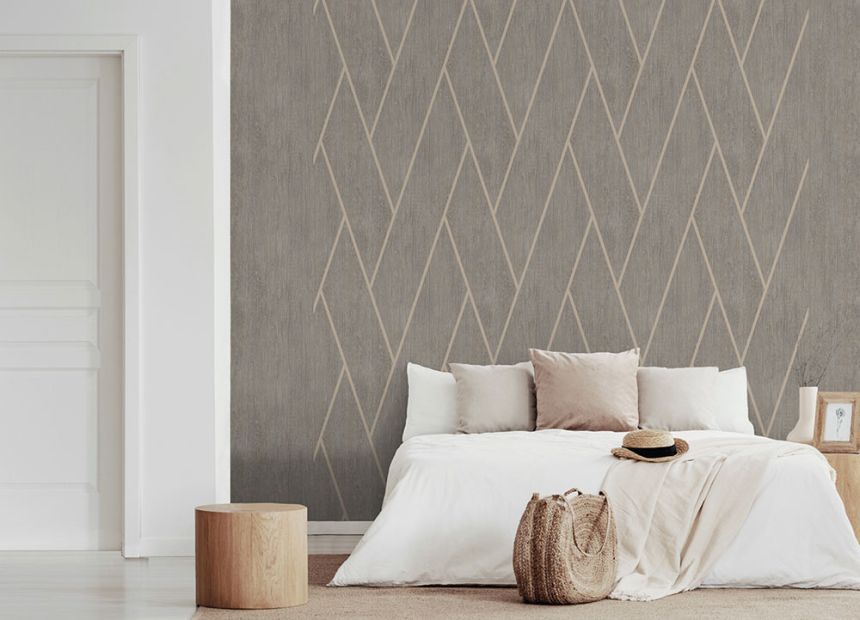Geometrikus vlies tapéta, szürke-barna, fa, M75718, Brut, Ugépa