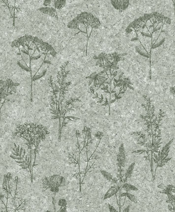 Vlies tapéta, zöld, parafa utánzat, virágok, M78304, Brut, Ugépa