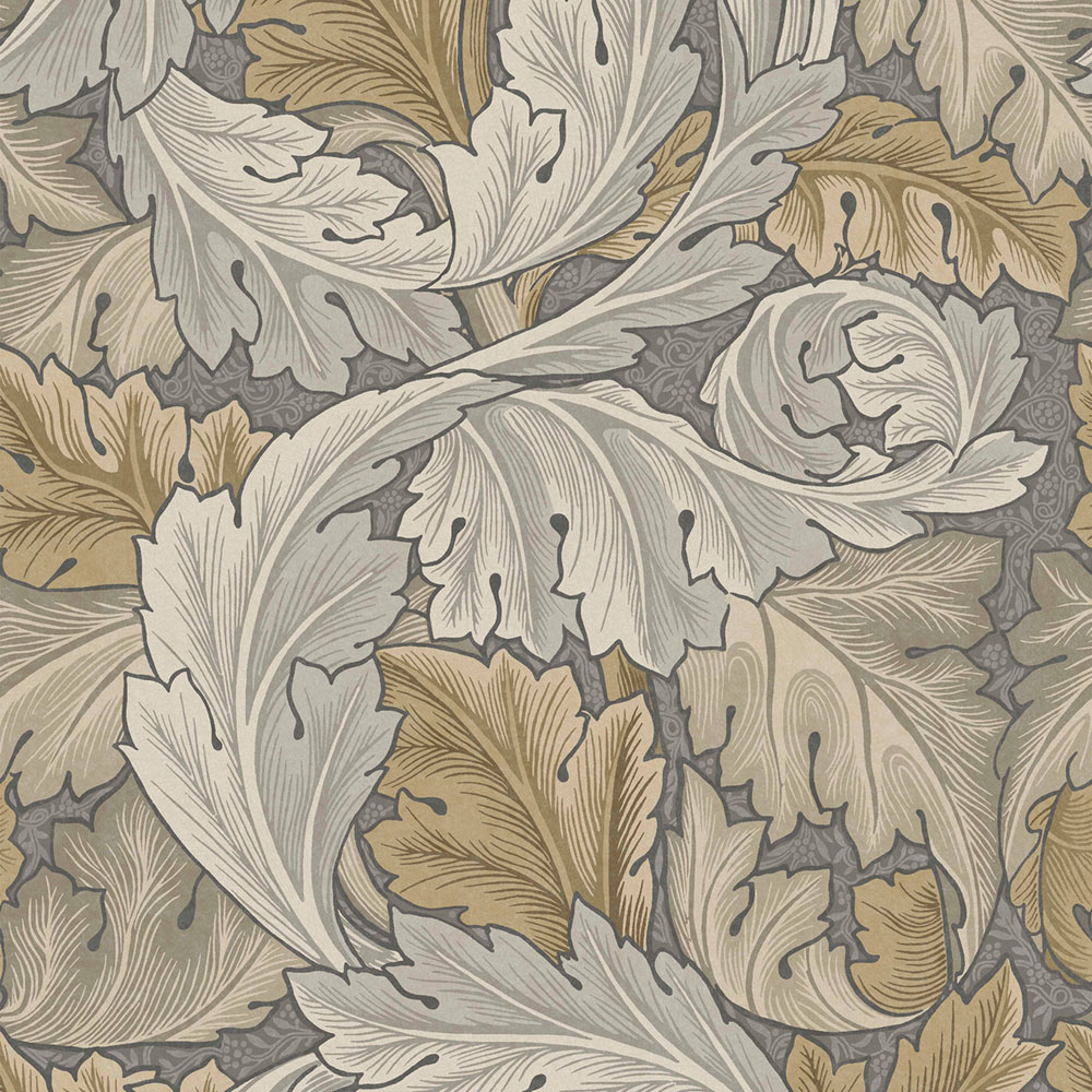 Vlies tapéta, szürke-bézs, levelek, 124226, William Morris At Home