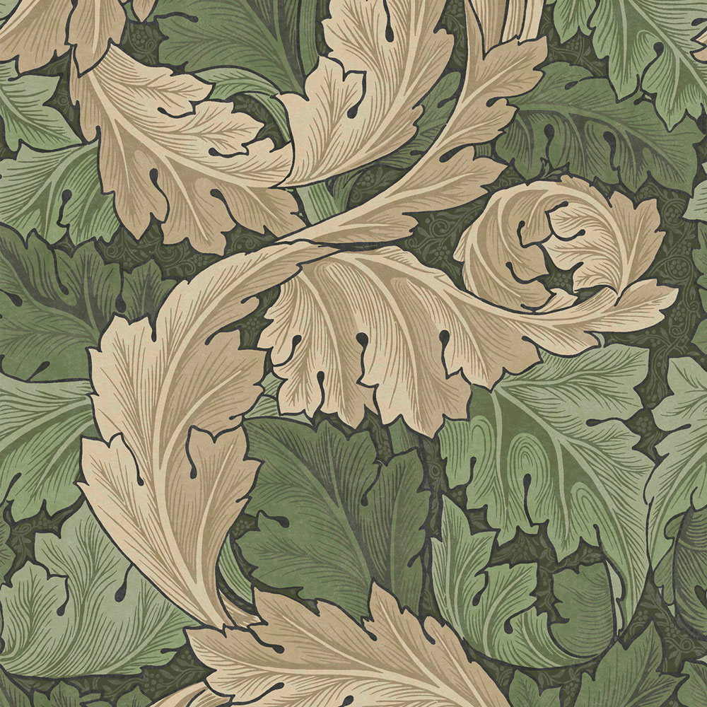 Vlies tapéta, zöld-bézs, levelek, 124227, William Morris At Home