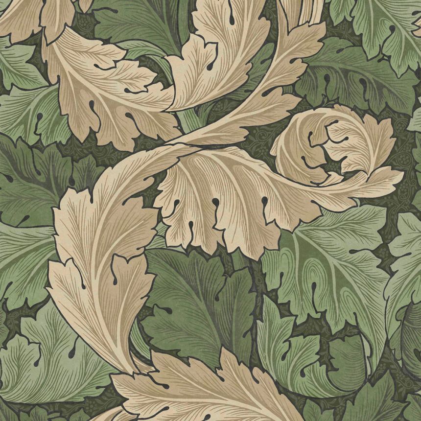 Vlies tapéta, zöld-bézs, levelek, 124227, William Morris At Home