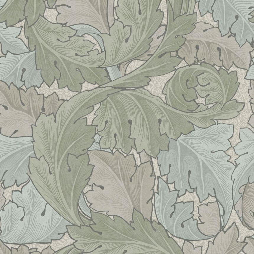 Vlies tapéta, kék-zöld, levelek, 124228, William Morris At Home
