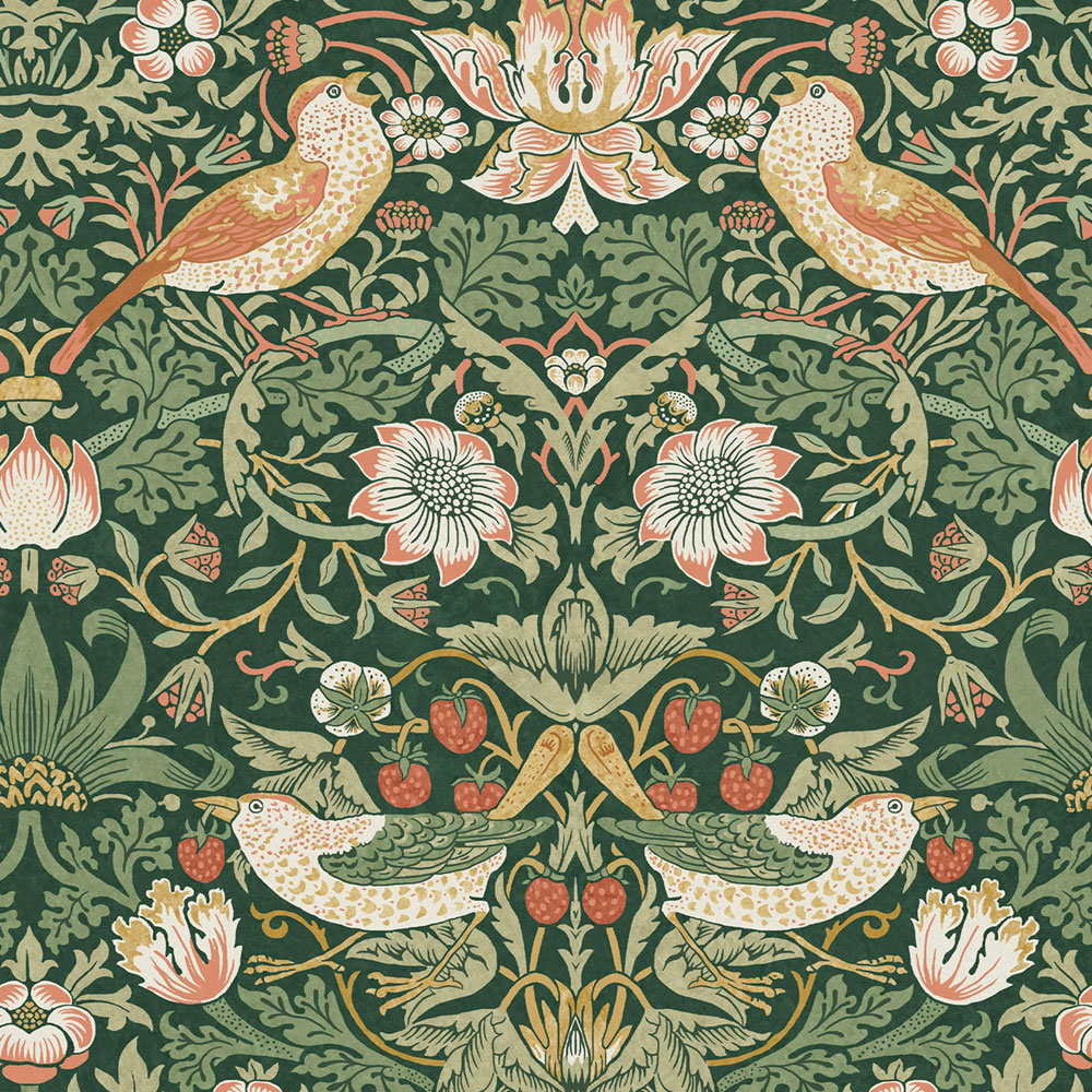 Vlies tapéta, zöld, virágok, madarak, 124234, William Morris At Home