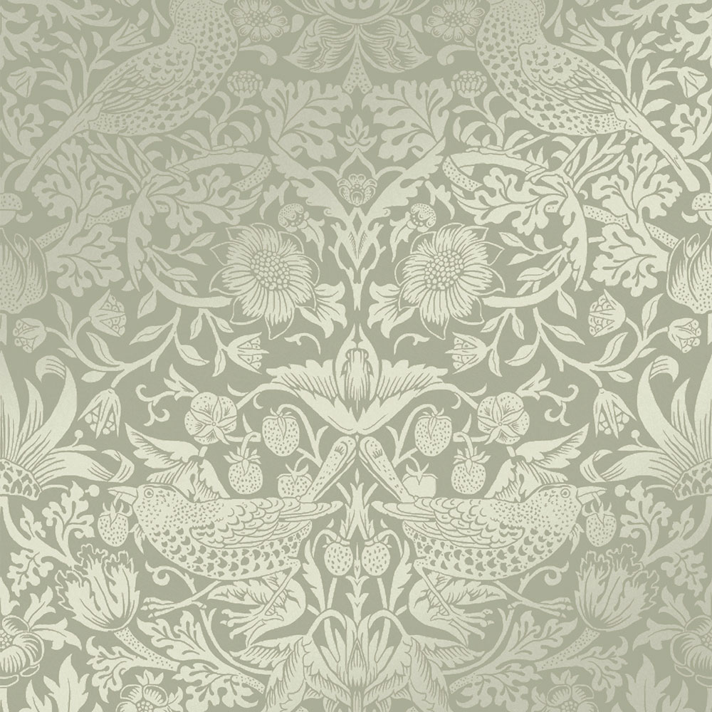 Vlies tapéta, zöld, virágok, madarak, 124237, William Morris At Home