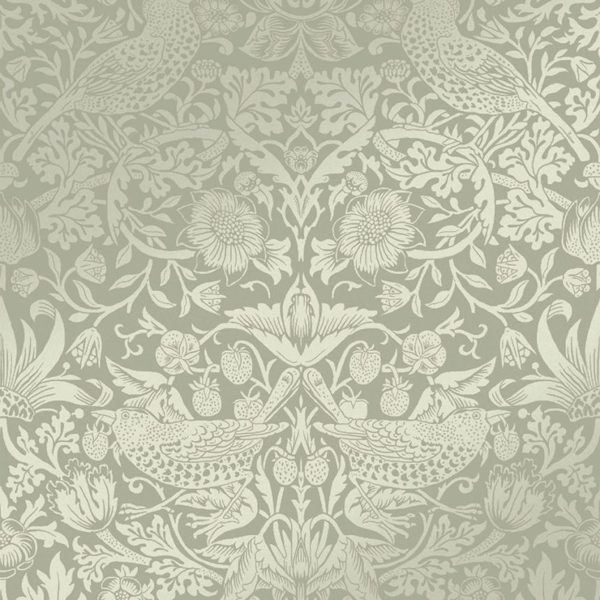 Vlies tapéta, zöld, virágok, madarak, 124237, William Morris At Home
