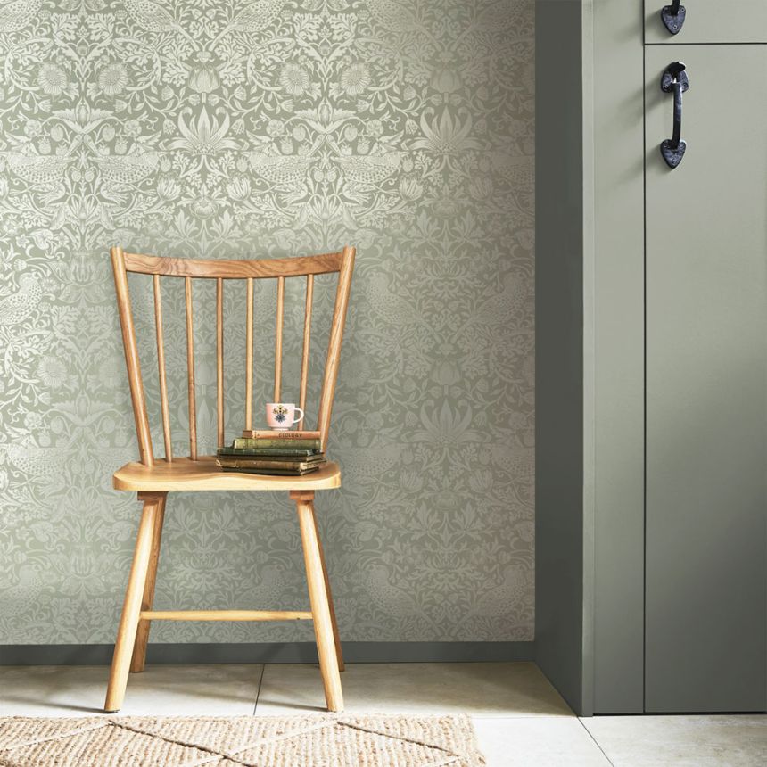 Vlies tapéta, zöld, virágok, madarak, 124237, William Morris At Home