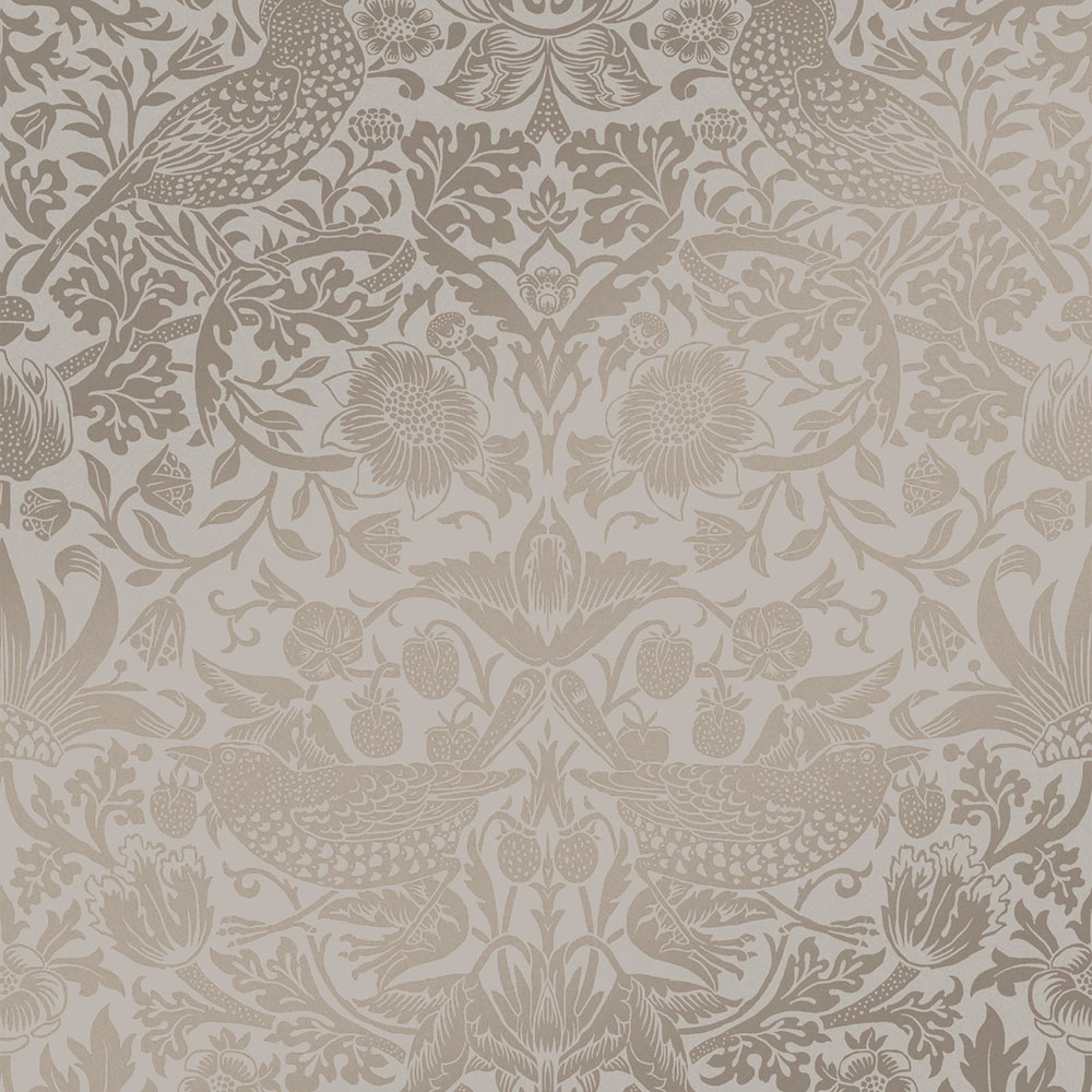 Vlies tapéta, szürke-bézs, virágok, madarak, 124238, William Morris At Home