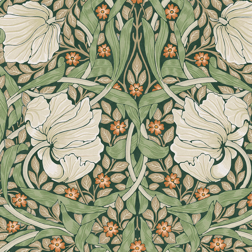 Vlies tapéta, zöld-bézs, virágok, 124242, William Morris At Home
