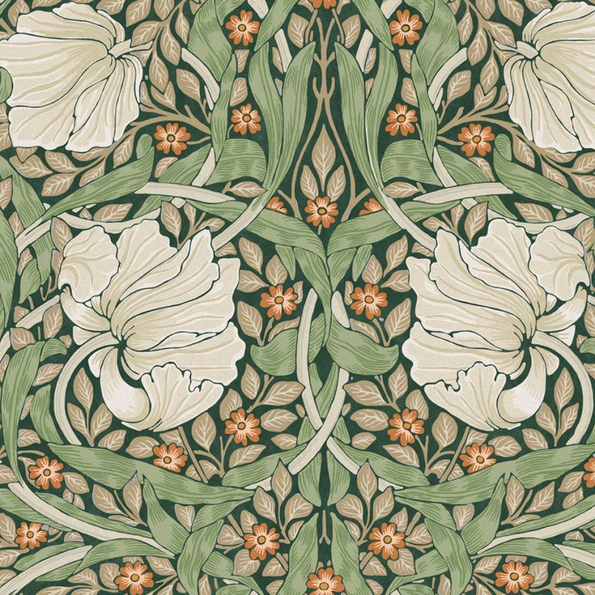 Vlies tapéta, zöld-bézs, virágok, 124242, William Morris At Home