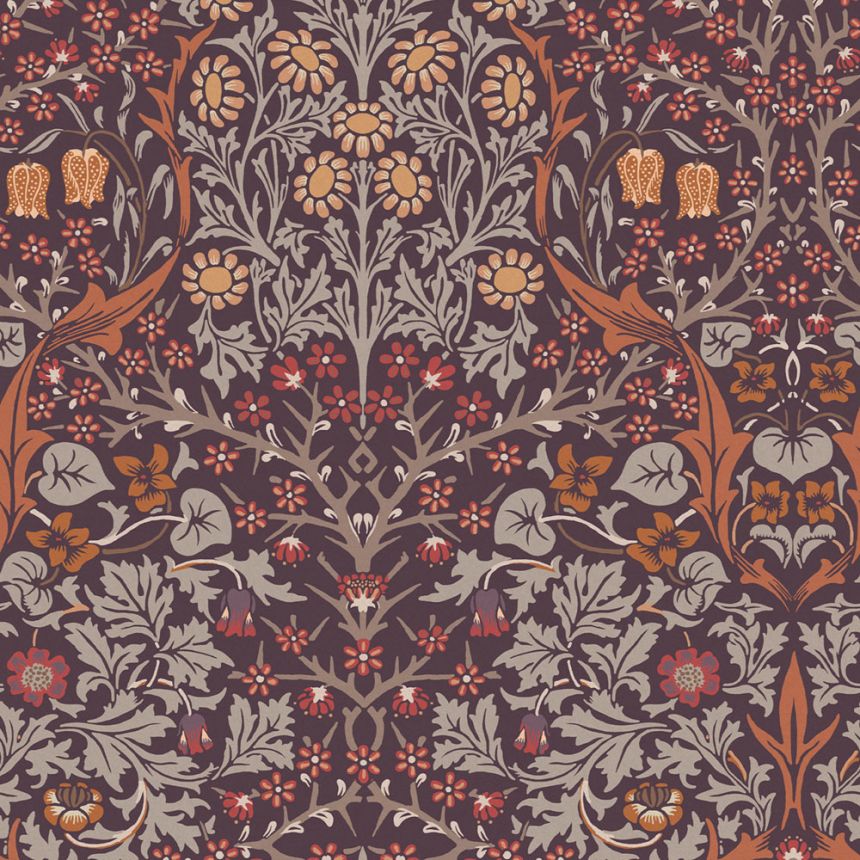 Vlies tapéta, lila, virágok, levelek, 124249, William Morris At Home