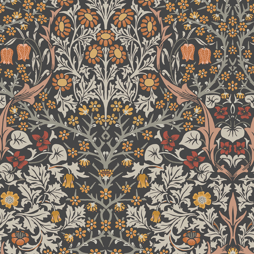 Vlies tapéta, szürke-fekete, virágok, levelek, 124250, William Morris At Home