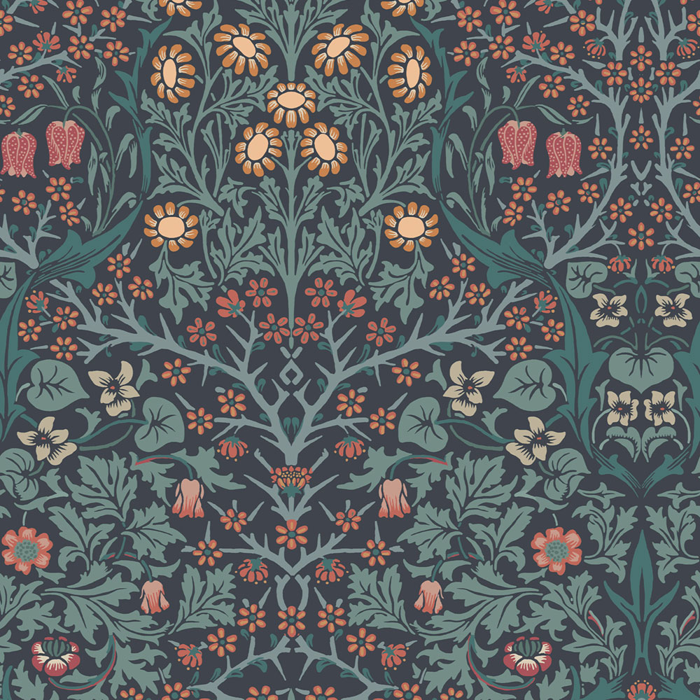 Vlies tapéta, kék, virágok, levelek, 124251, William Morris At Home