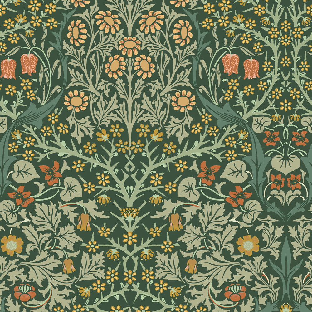 Vlies tapéta, zöld, virágok, levelek, 124252, William Morris At Home