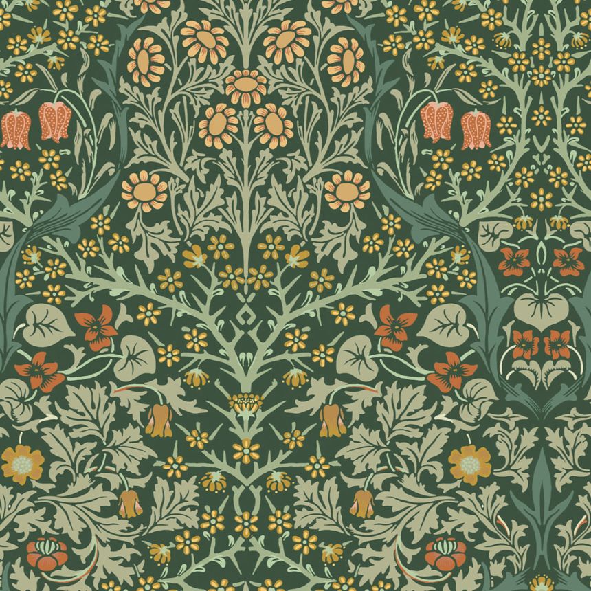 Vlies tapéta, zöld, virágok, levelek, 124252, William Morris At Home