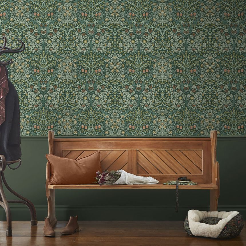 Vlies tapéta, zöld, virágok, levelek, 124252, William Morris At Home