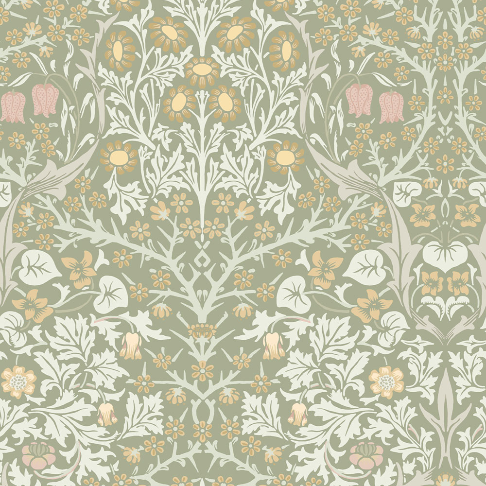 Vlies tapéta, zöld, virágok, levelek, 124253, William Morris At Home