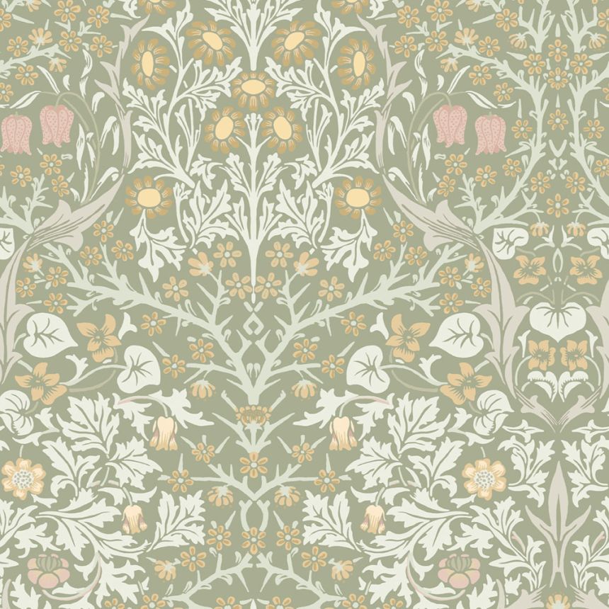 Vlies tapéta, zöld, virágok, levelek, 124253, William Morris At Home