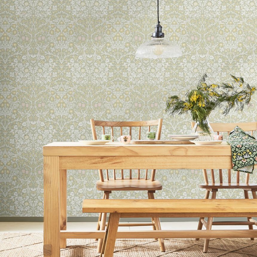Vlies tapéta, zöld, virágok, levelek, 124253, William Morris At Home