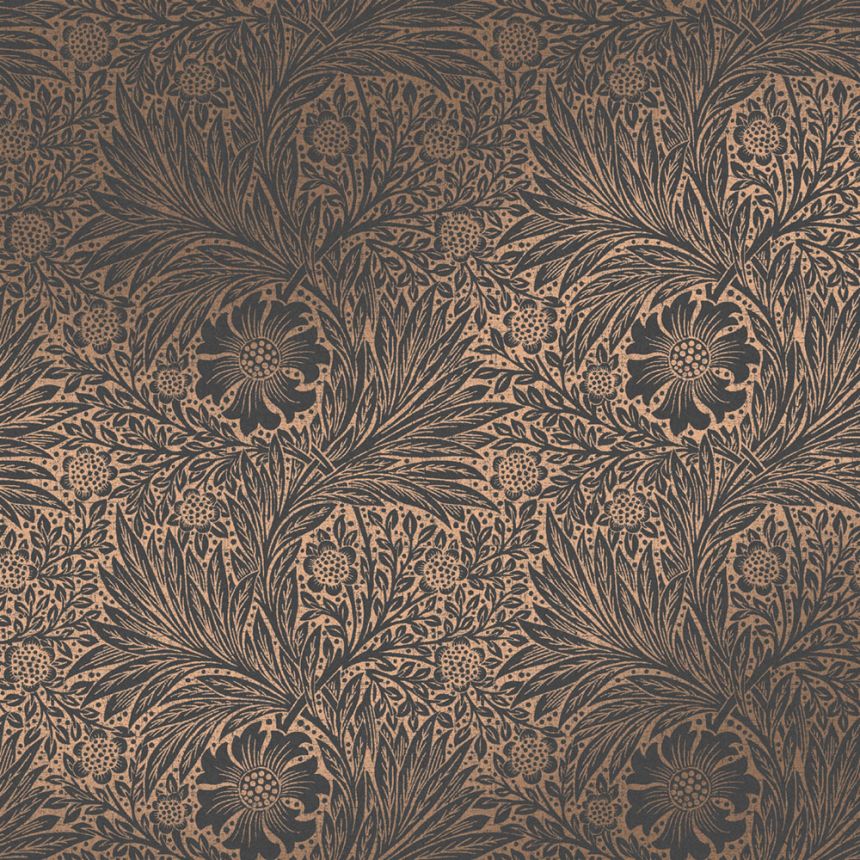 Vlies tapéta, fekete-bronz, virágok, levelek, 124254, William Morris At Home