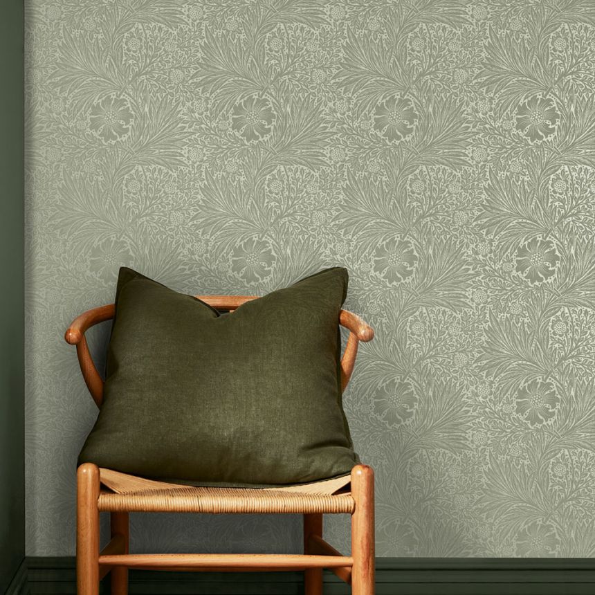 Vlies tapéta, zöld, virágok, levelek, 124256, William Morris At Home