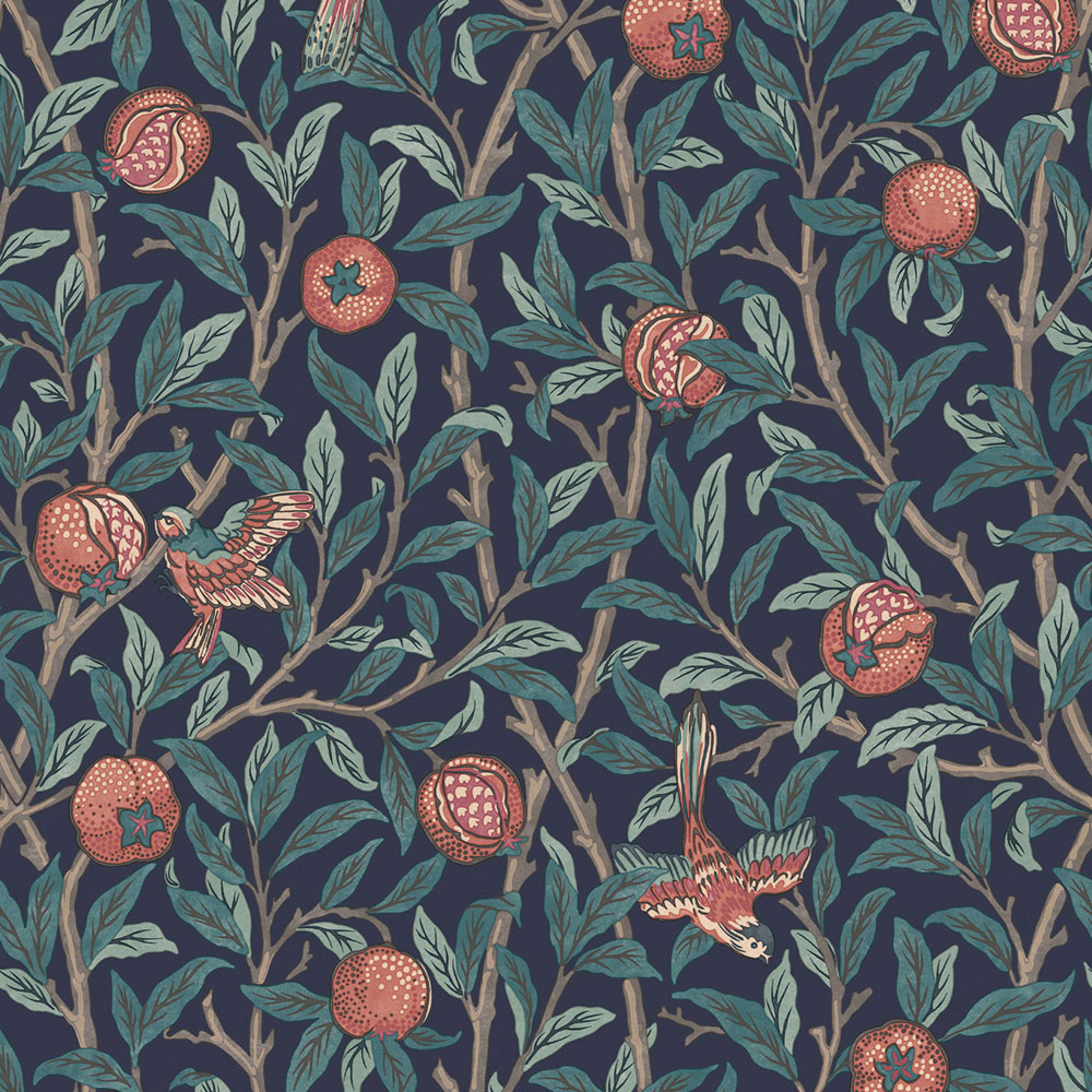 Vlies tapéta, kék, gallyak, madarak, 124259, William Morris At Home