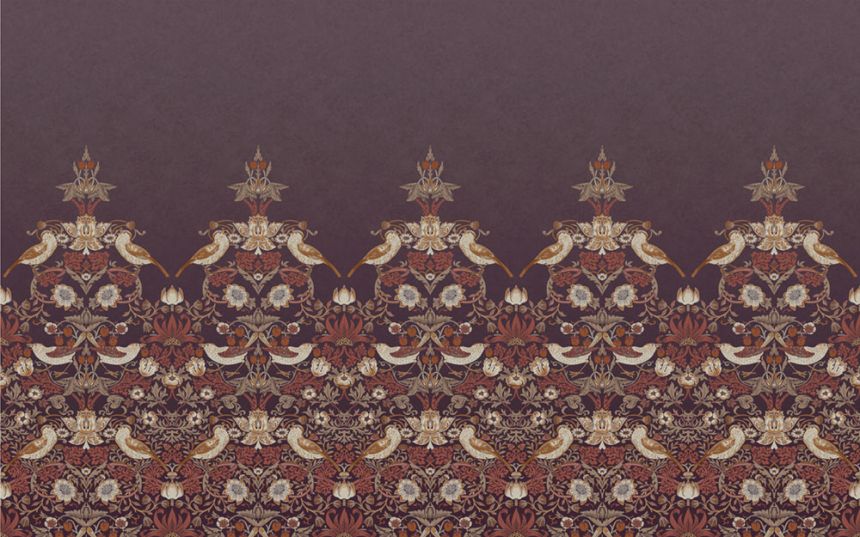 Vlies poszter tapéta, bordó, virágok, madarak, 125301, William Morris At Home