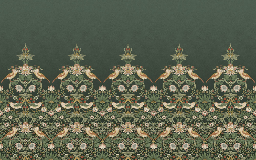 Vlies poszter tapéta, zöld, virágok, madarak, 125310, William Morris At Home