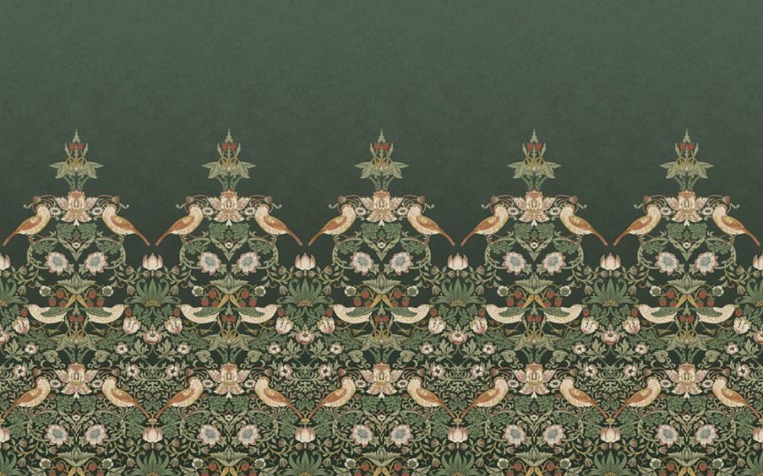 Vlies poszter tapéta, zöld, virágok, madarak, 125310, William Morris At Home
