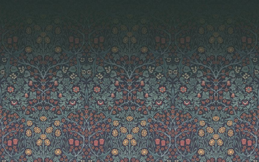 Vlies poszter tapéta, kék, virágok, madarak, 125328, William Morris At Home