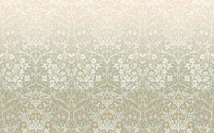 Vlies poszter tapéta, zöld-rózsaszín, virágok, madarak, 125355, William Morris At Home