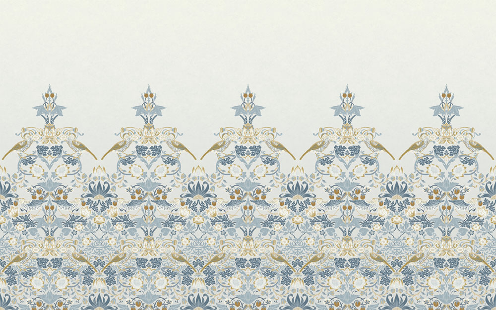 Vlies poszter tapéta, kék, virágok, madarak, 125319, William Morris At Home